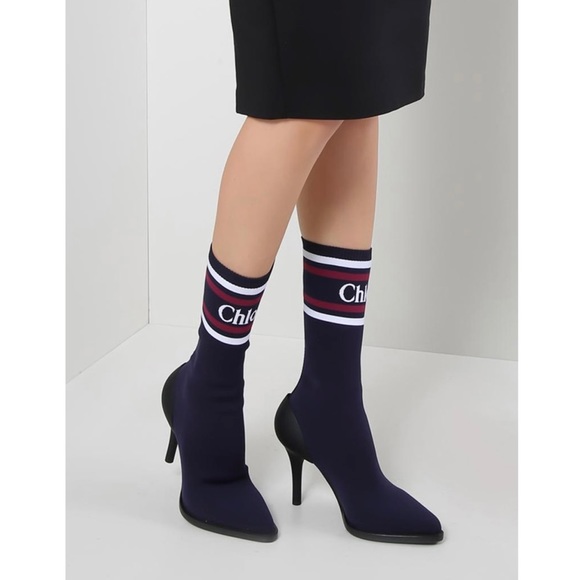 Chloe Shoes - Chloe Logo Sock Booties | Size 36